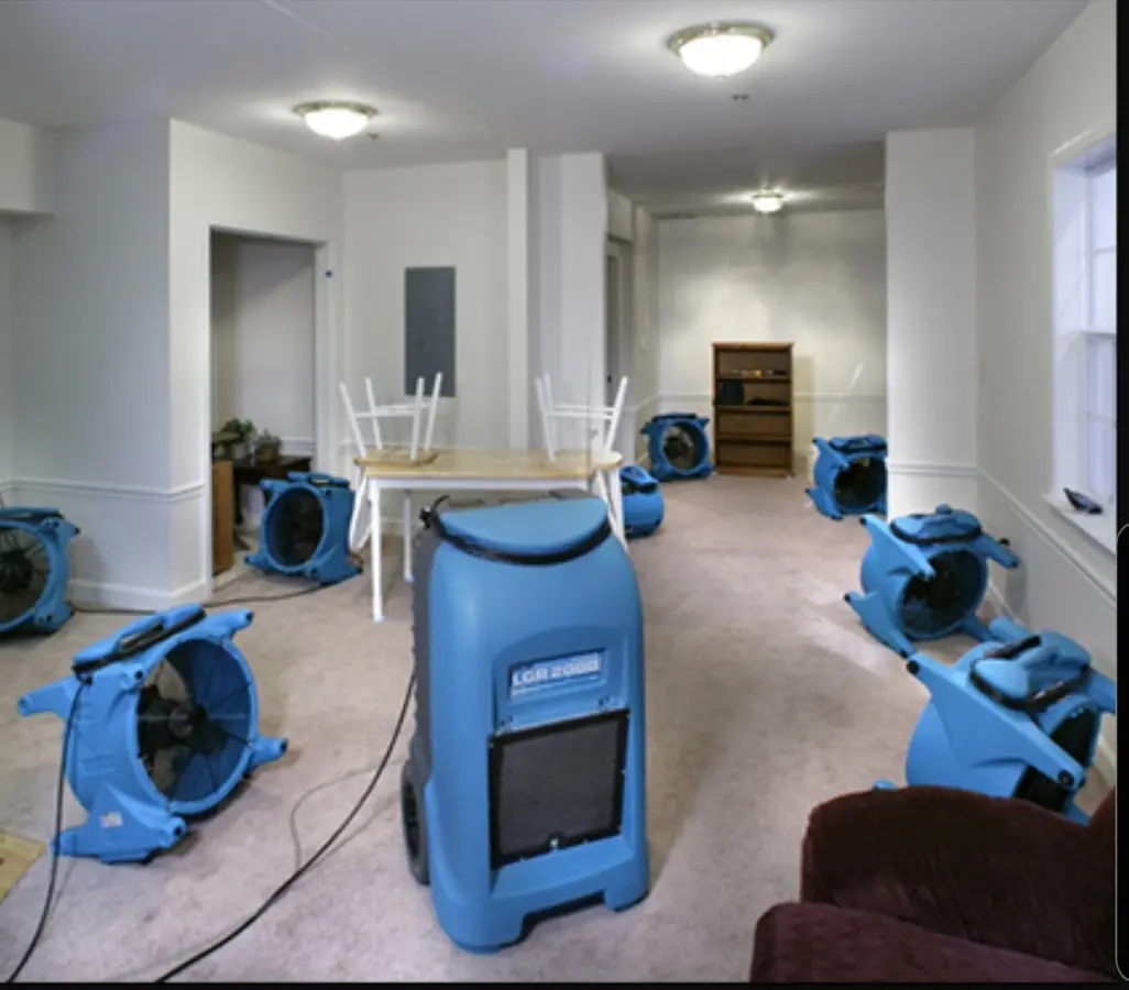 Air movers and dehumidifier setup for Water Extraction & Removal in Bloomington